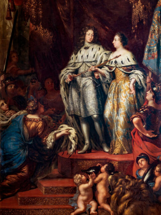 Allegori över hur Karl XI mottager regeringen